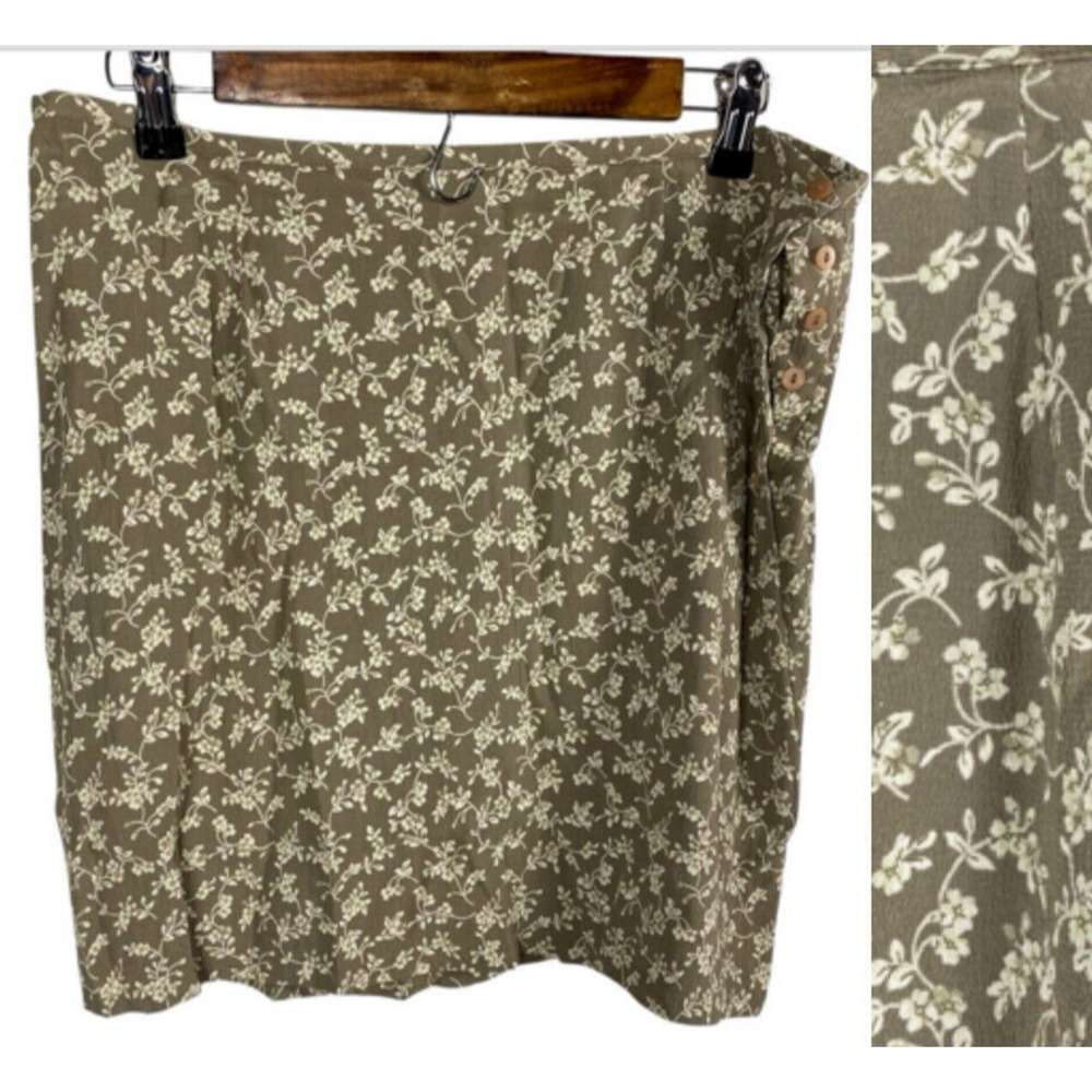 Vintage Y2K Skirt Tiny Floral Size 14 Taupe Romantic Cottagecore Fairy Preppy